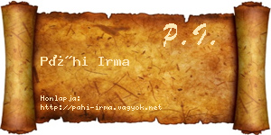 Páhi Irma névjegykártya