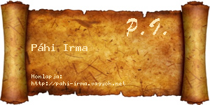 Páhi Irma névjegykártya